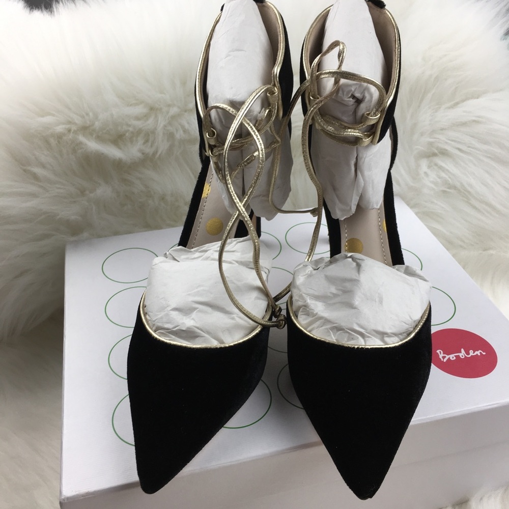 BODEN SABRINA Ankle Straps Black Velvet Heels 40 - Picture 3 of 7